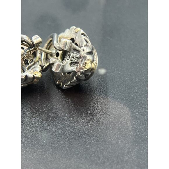 BJC Samuel Benham Sterling Silver Sign 14k Gold Oval Peridot Stud Omega Earrings - Picture 13 of 16